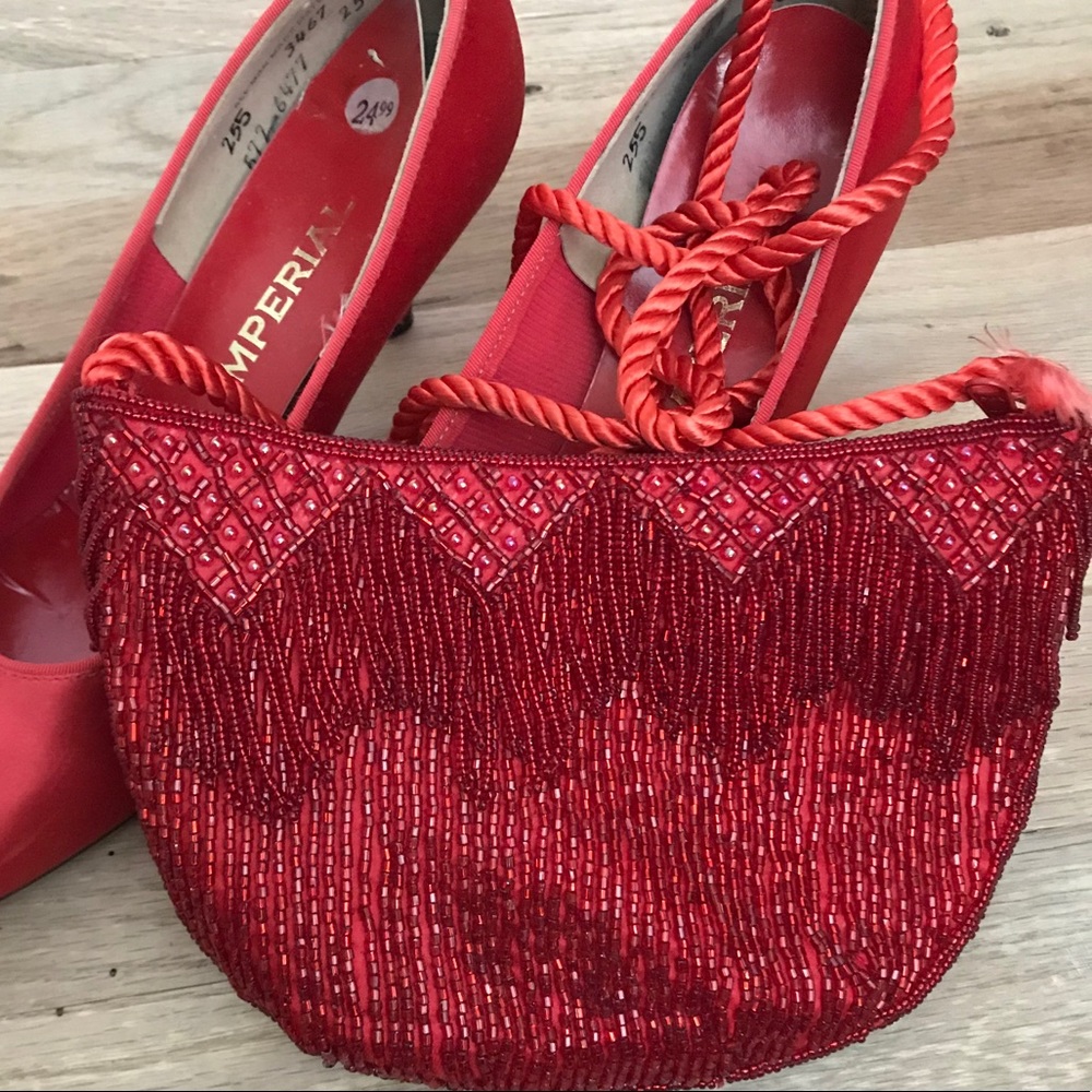 Red beaded handbag